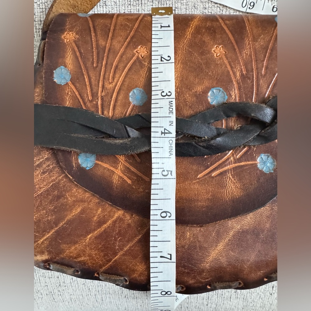 Artisan Brown Leather Bag with Floral Design - Picture 12 of 14